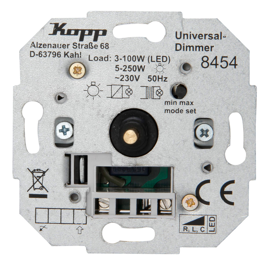 Kopp Universal Dreh-Aus Dimmer Sockel, für LED, Phasenan- und Phasenabschitt. LED 3-100 Watt, Glühla
