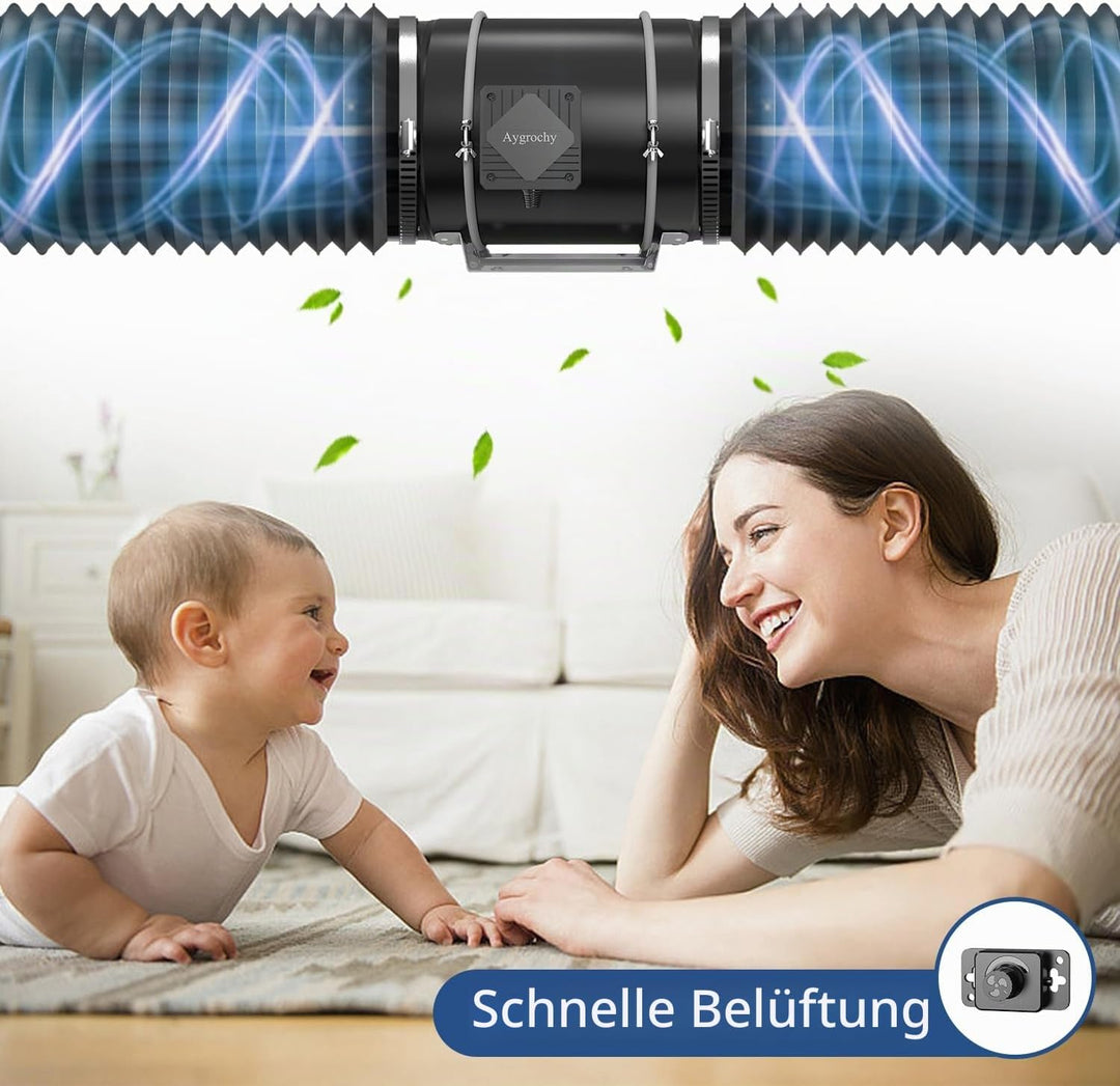Aygrochy 200mm Regelbar Rohrventilator 70W, EC Motor Abluftventilator für Heizung, Kühlung, Booster,
