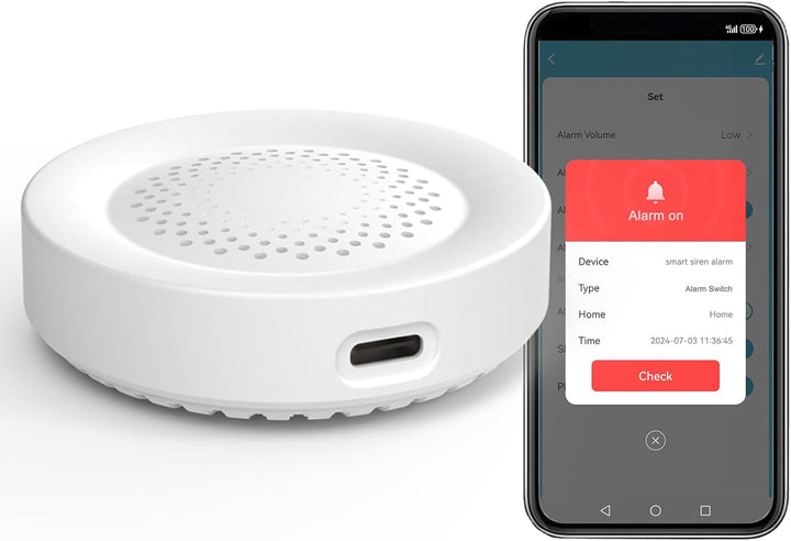 Smart Sirenenalarm, lautstark 100dB, kabelloser Alarm für Tür-Fenster-Sensor, 32 Arten von Alarmton