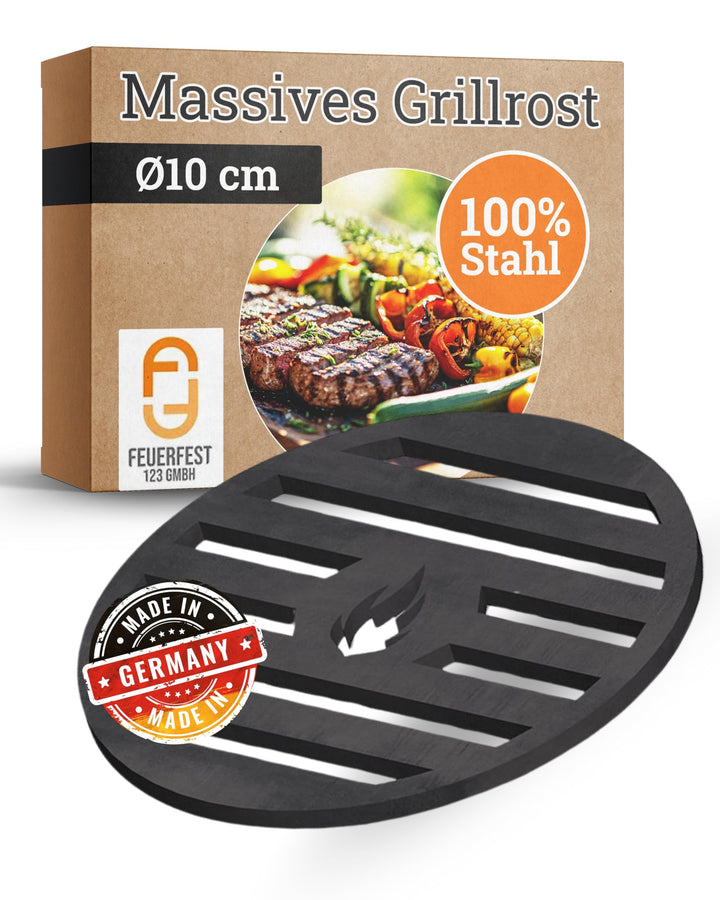 Feuerfest 123 Grillrost rund I Ø 10cm I Hochwertiges Grillgitter aus Stahl I Massive Grillplatte mit