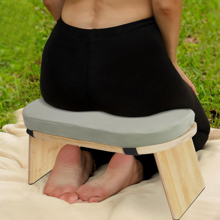 Meditationsbank – Klappbare Ergonomische Bambus-Meditationsbank mit Bequemem Kissen, zum Knien oder