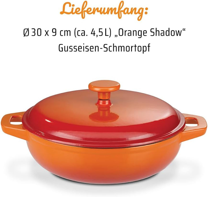 GSW 716307 Orange Shadow Schmortopf mit Deckel, Gusseisen, orange/creme - ⌀30 cm