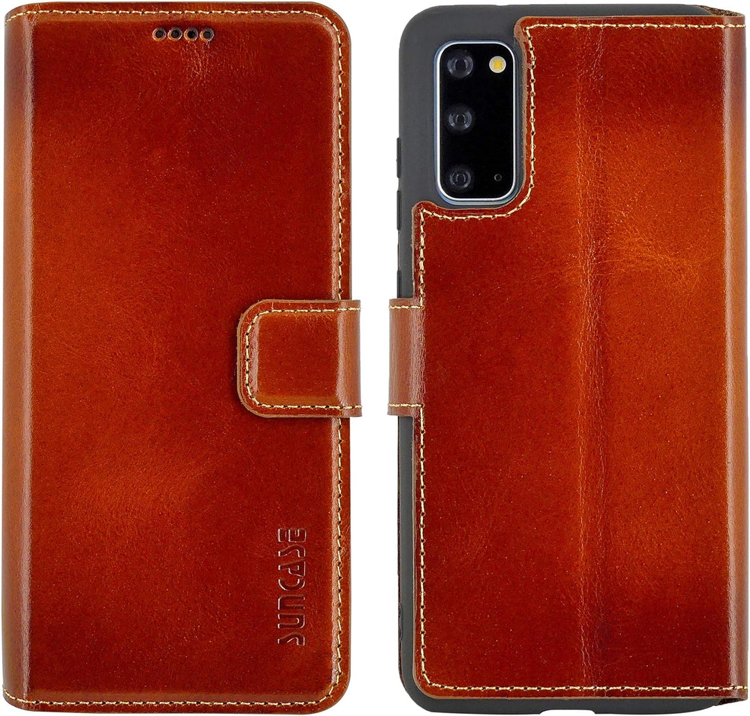 Suncase Book-Style Hülle kompatibel mit Samsung Galaxy S20 Leder Tasche (Slim-Fit) Lederhülle Handyt