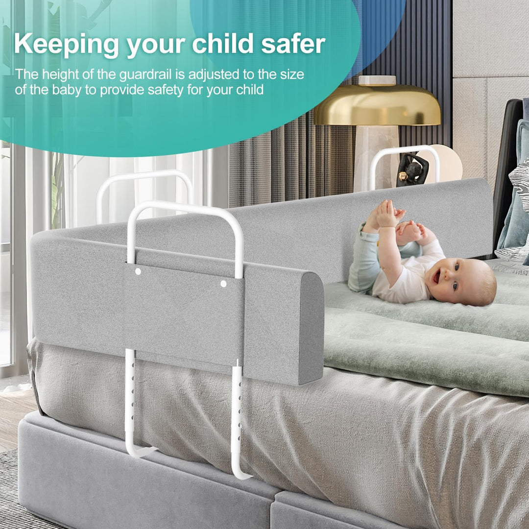 Ikodm Bettgitter rausfallschutz Bett 2X 200cm Bettschutzgitter für Kinder Höhenverstellbar Bettkante