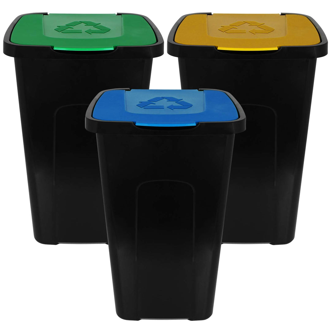 TW24 Mülleimer 50L mit Klappdeckel 3er Set Recycling Abfalltonne Mülleimer Abfalleimer