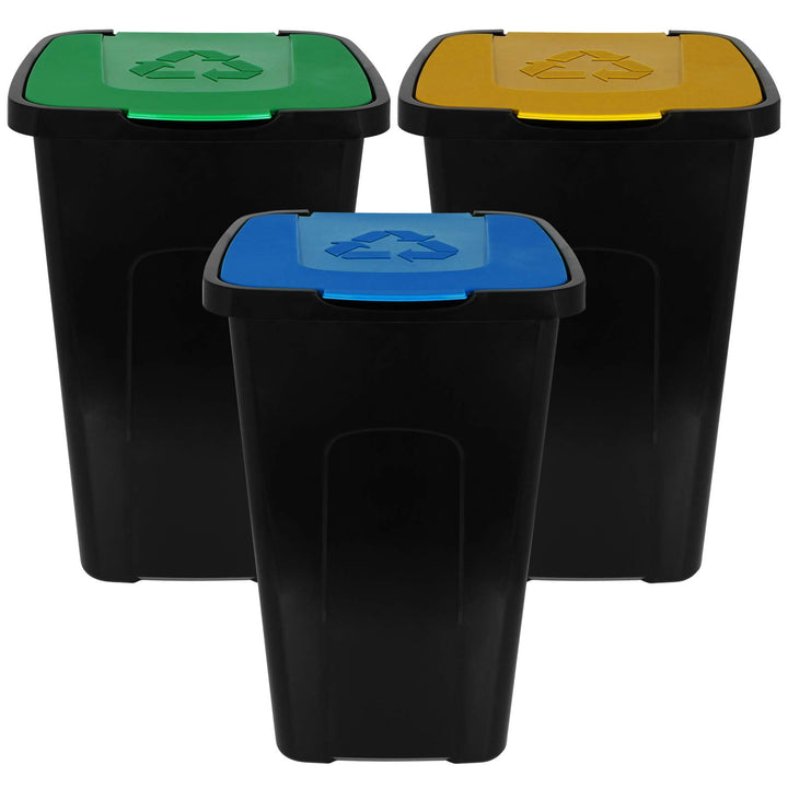 TW24 Mülleimer 50L mit Klappdeckel 3er Set Recycling Abfalltonne Mülleimer Abfalleimer