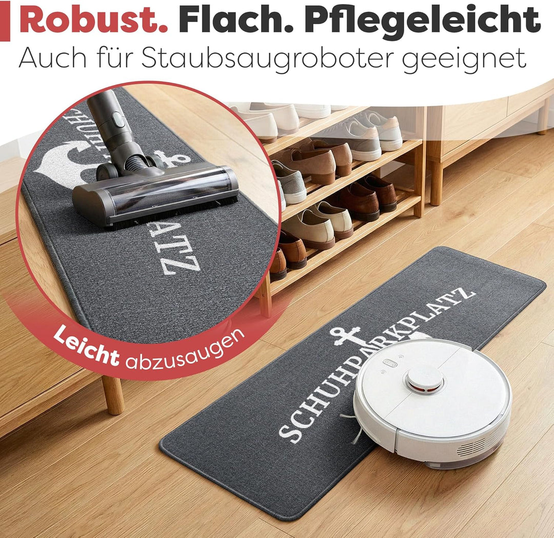 Bodenständig Schuhparkplatz Fussmatte Grau 100x33 cm – rutschfeste Schuhmatte & Waschbarer Schuhtepp