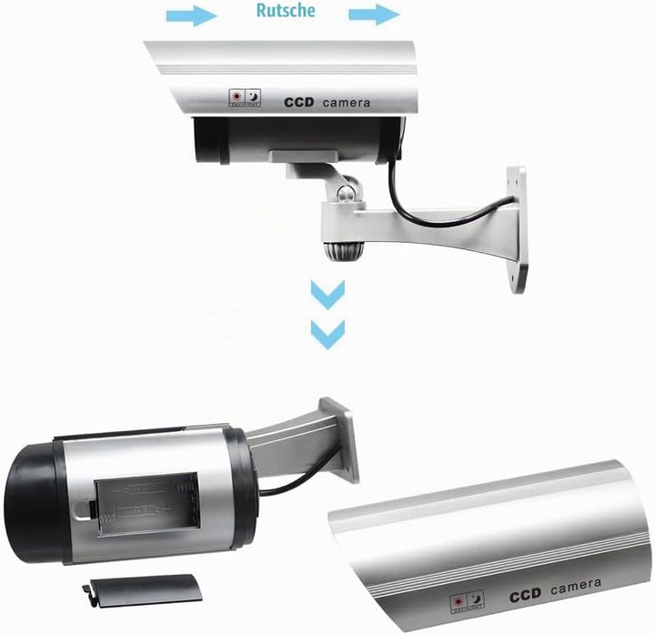Dummy Kamera Fake Überwachung Kamera CCTV mit Blinkendem LED Licht Sicherheitskamera - 2 Stück (Silb