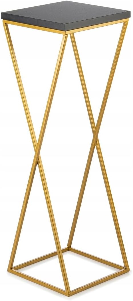 Pflanzenständer Metall 70 cm Hoch - Stabiler und Fester Blumenhocker mit Schwarz MDF-Platte auf Gold