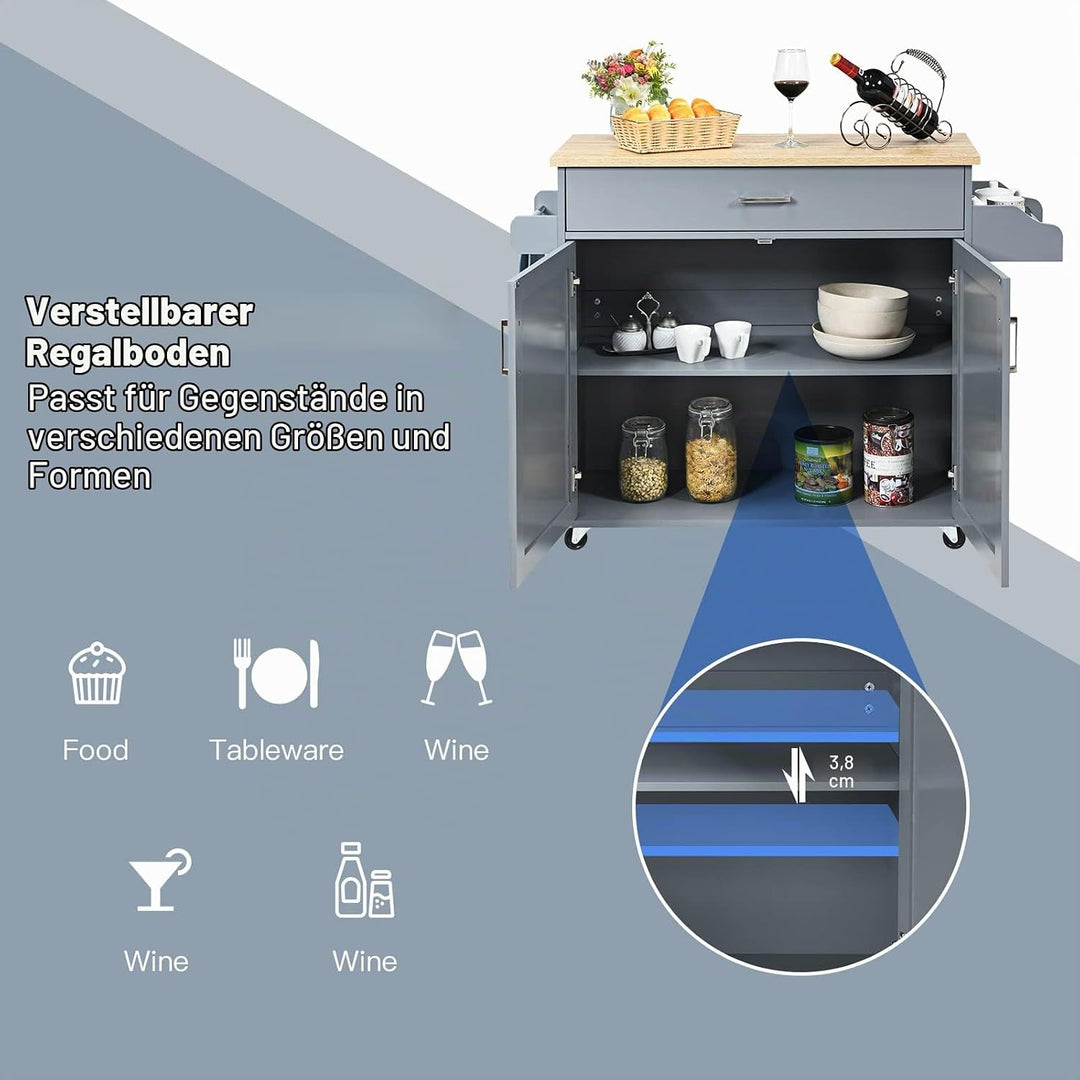GOPLUS Servierwagen mit Schublade &amp; Schrank, Rollbarer Küchenwagen, Beistellwagen mit Verstellbarer