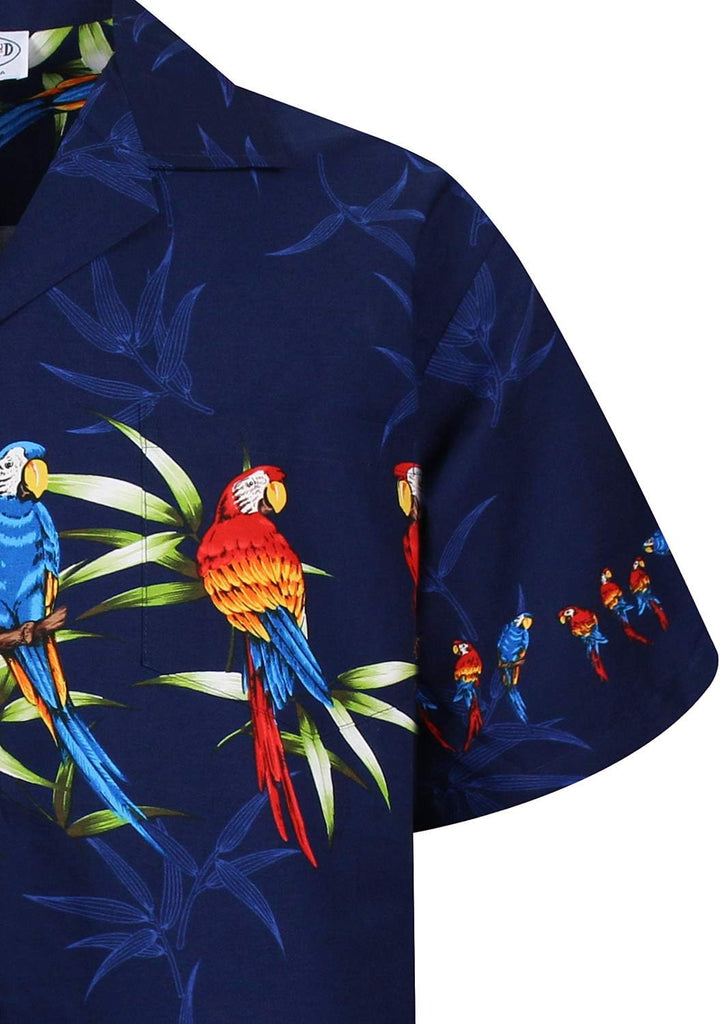 P.L.A. Pacific Legend Original Hawaiihemd, Kurzarm, Papagei Brustdruck, Blau, L