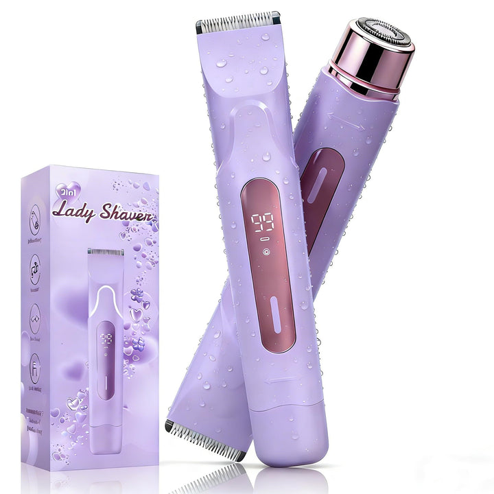 Damenrasierer Elektro 2in1 - Bikini Trimmer & Intimrasierer Kabellos - Nass/Trockenrasur, Doppelkopf