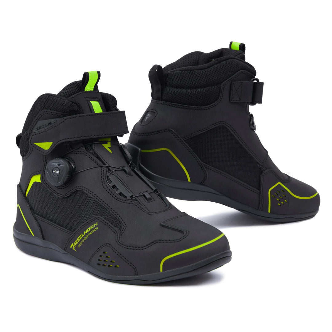 REBELHORN Spark II Motorradstiefel Damen und Herren | PU Leder | ATOP Schnell-Schnürsystem | Knöchel