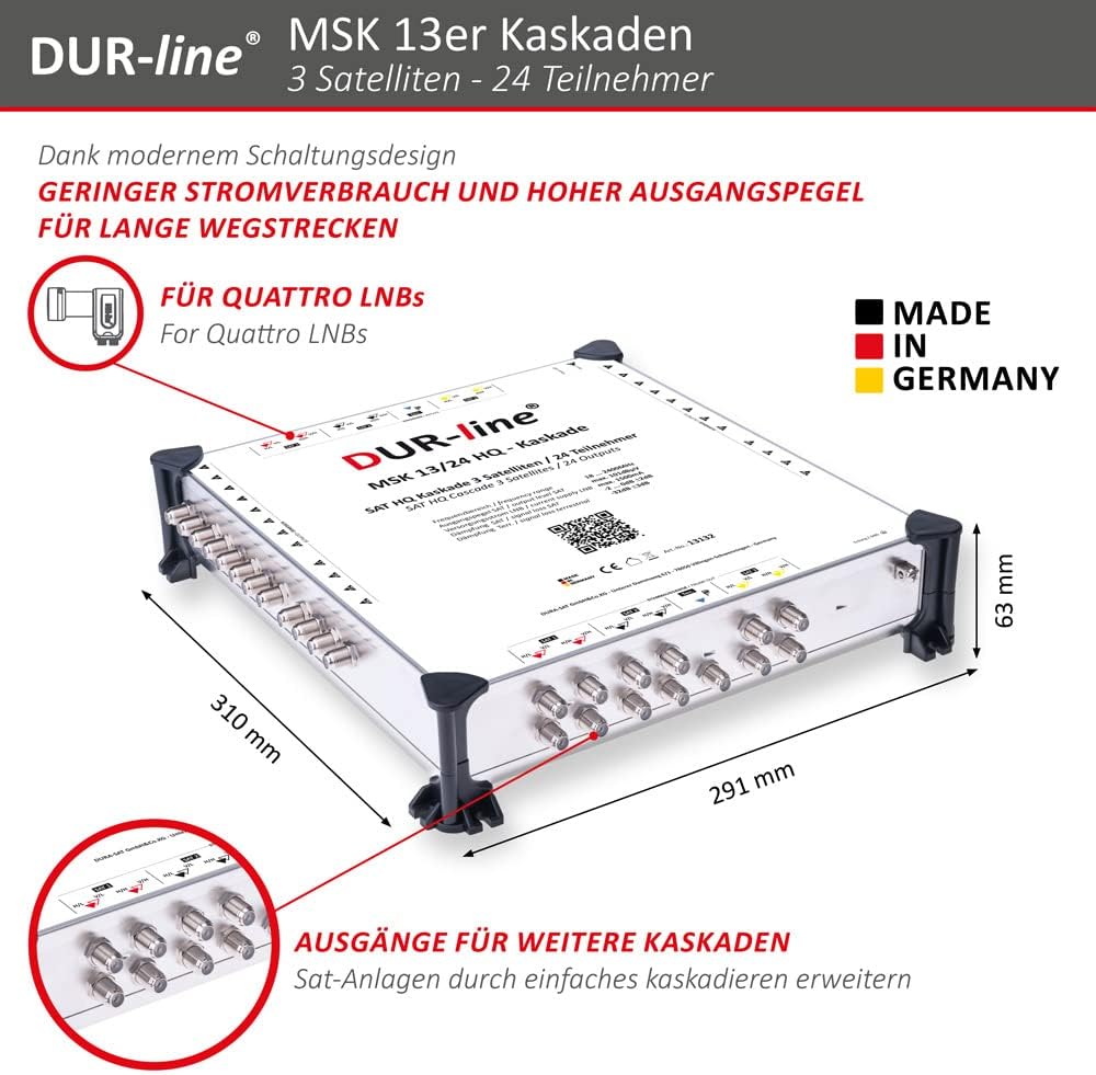 DUR-line MSK 13/24 HQ Multischalter-Kaskade - Für 3 Satelliten und 24 Teilnehmern/TV (erweiterbar) -