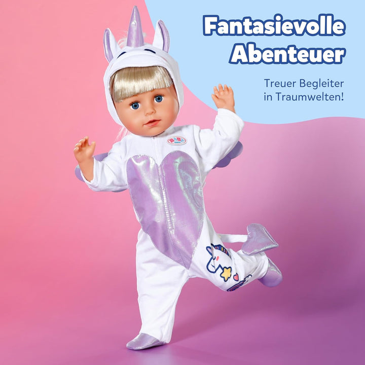 Baby Born Einhornanzug - Mit Kapuze, Stickereien &amp; funkelnden Details - Hochwertiges Puppenzubehör -