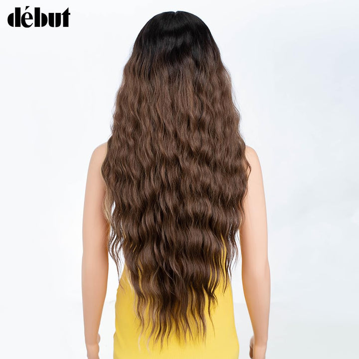 DÉBUT Lace Front Perücke 75 cm Wasserwelle Super lange Perücke 5% Brasilianisches Reines Echthaar un