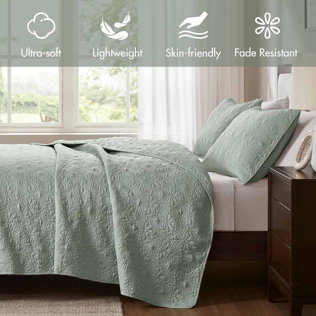 Madison Park Quebec Quilt Set-Luxurious Damask Stitching Design Leichte Tagesdecke mit Baumwollfüllu
