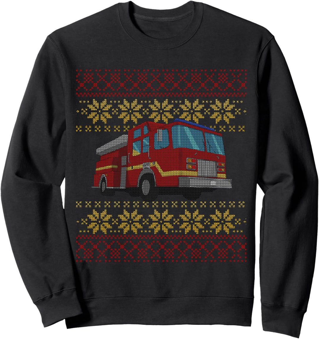 Hässlicher Weihnachtspullover Feuerwehrauto Feuerwehrmann Sweatshirt
