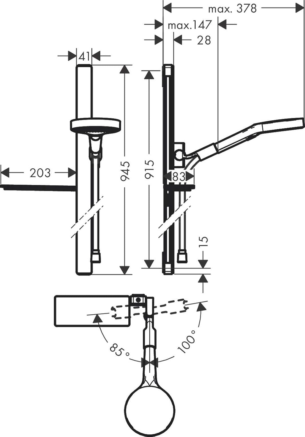hansgrohe wassersparendes Duschsystem Rainfinity ( Duschkopf, Stange 90cm, Seifenschale, 3 Strahlart