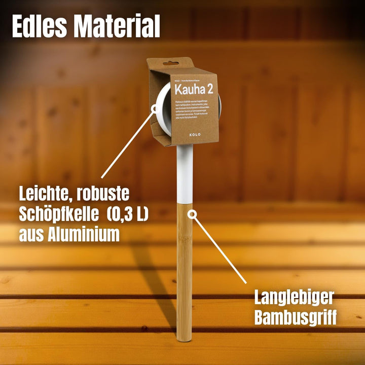 KOLO Sauna Kübel 2 &amp; Kelle - Sauna Aufguss Set - Sauna Eimer 5 l aus Aluminium Weiss - 300 ml Aufgus