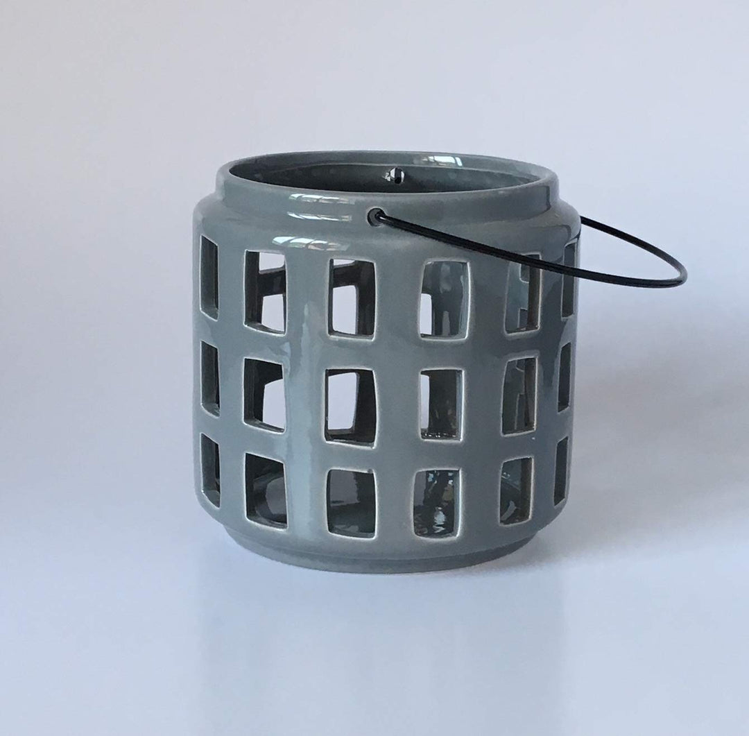 Lantern, Grey, Ceramic Ø14,5xH14 cm