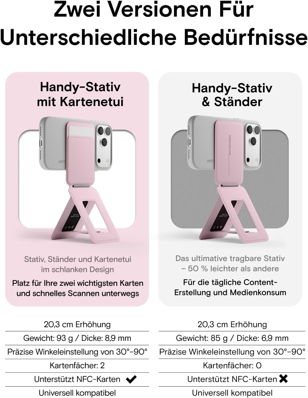 MOFT Handy Stativ für Smartphone, [Ultra Dünn & Tragbar] Faltebar MOVAS Veganes Leder Stativ für Mag