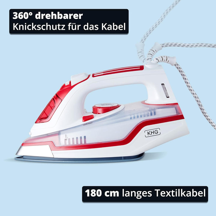 KHG Dampfbügeleisen DB-2202WR Rot Keramik, Anti-Kalk-Funktion, Abschaltautomatik, Selbstreinigungsfu
