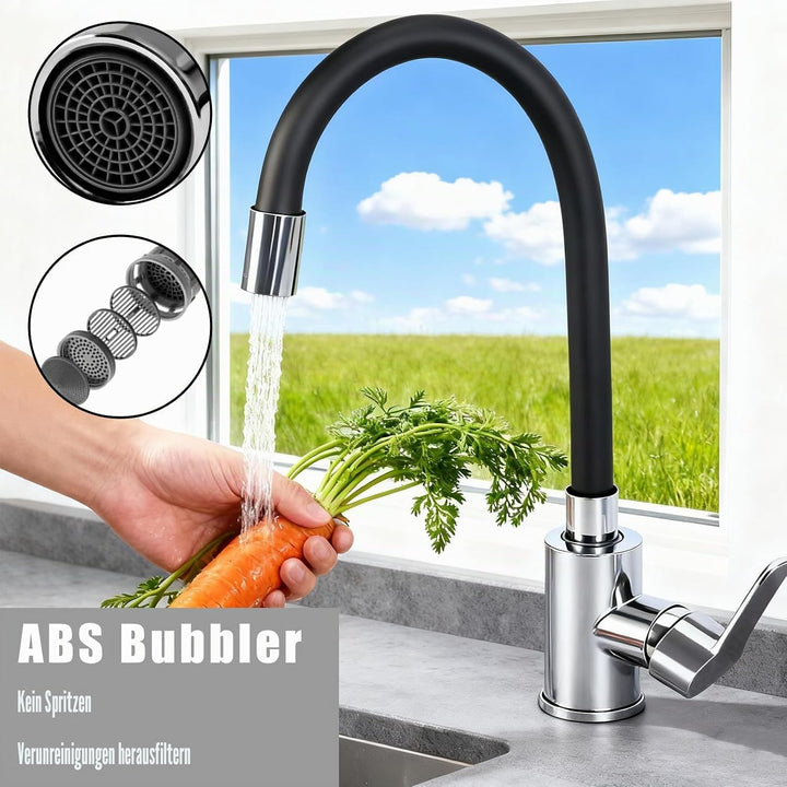 Wasserhahn Küche mit Flexibler Auslauf, Wasserhahn Küche Schwarzmit Handschuhe, Spültischarmatur 360