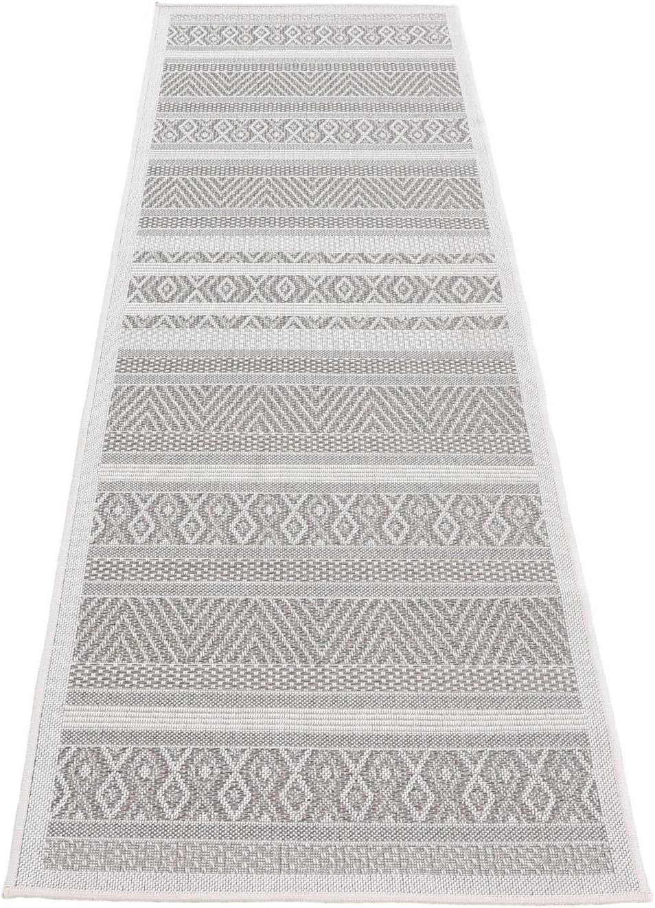 carpetfine In- und Outdoor Teppich Boho Läufer Beige Flachgewebeteppich 60x180 cm | Moderner Teppich