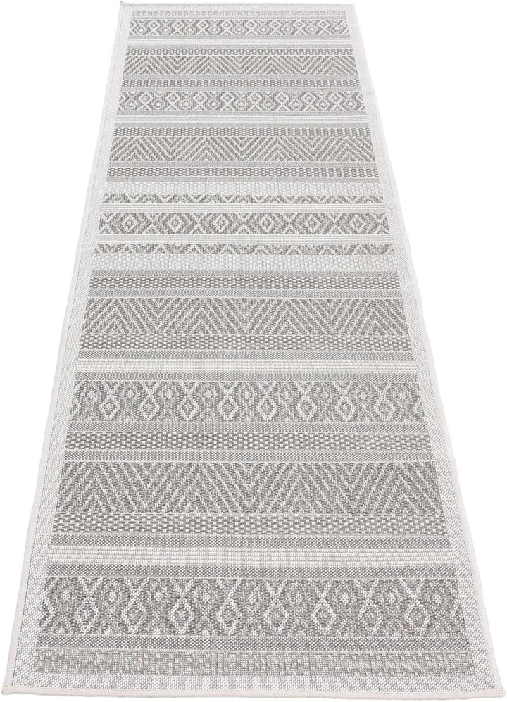 carpetfine In- und Outdoor Teppich Boho Läufer Beige Flachgewebeteppich 60x180 cm | Moderner Teppich