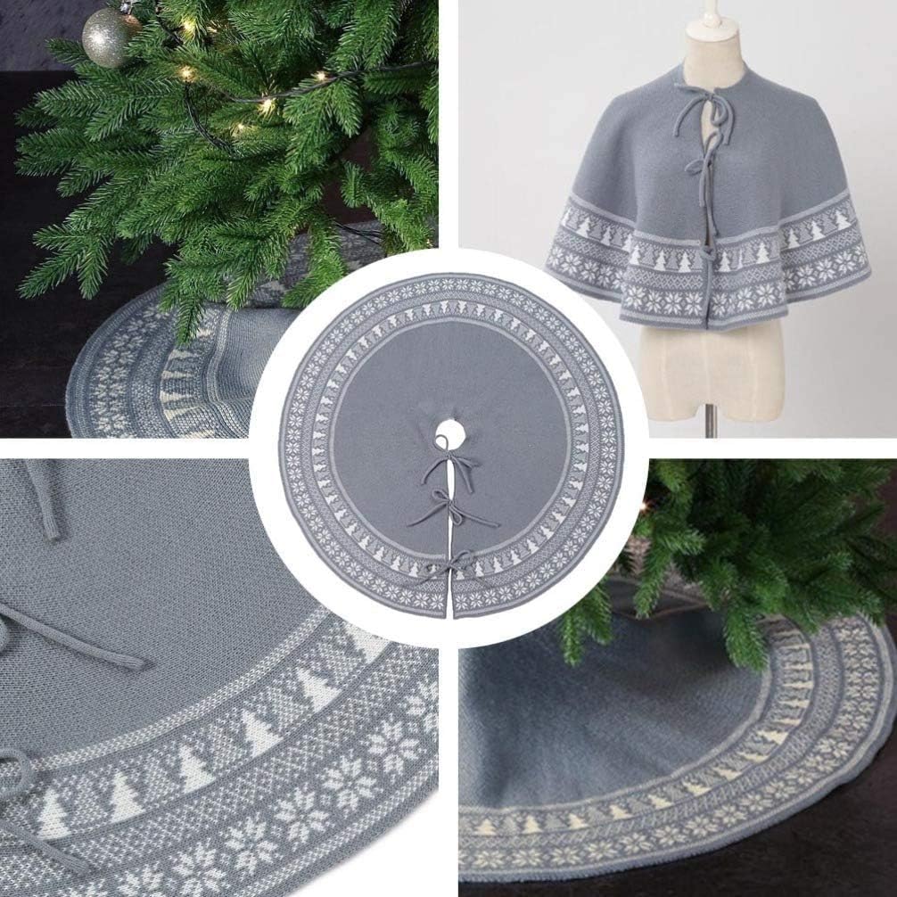 Dremisland Grosse Weihnachtsbaum Rock, 122cm Gestrickter Weihnachtsbaumdecke, Schneeflocken Baum Roc