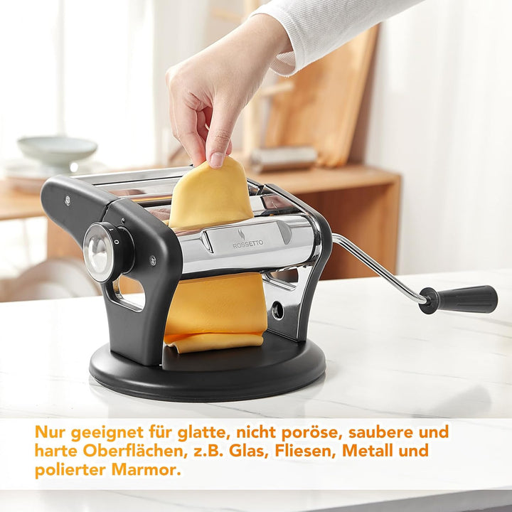 ROSSETTO Manuelle Nudelmaschine mit Trockner und Saugnapf, Edelstahl Pastamaschine mit, 9 Teigstärke
