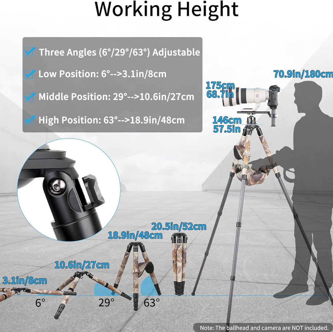 INNOREL LT324CM Kohlefaser-Stativ 146cm/57.5zoll Fachmann Schwerlast Kamerastativ Max Rohr 32mm Max