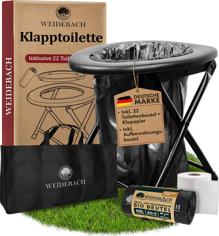 Weidebach® stabile Campingtoilette mit geringem Gewicht, einfach transportierbare Klapptoilette inkl