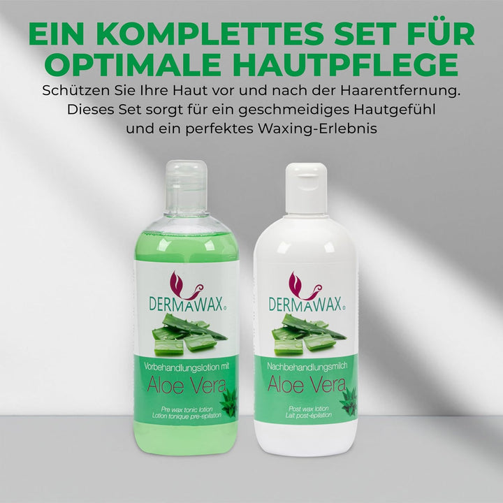Dermawax Vor- & Nachbehandlung Set- Aloe Vera Haut Cleanser und Nachbehandlung Entfernt Wachsreste m