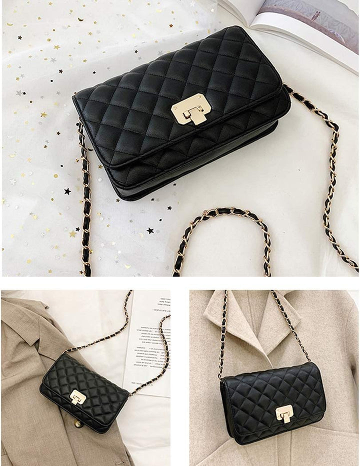 Damen Leder Schultertasche Mode Clutch Handtasche gesteppt Designer Crossbody Tasche mit Kettenrieme
