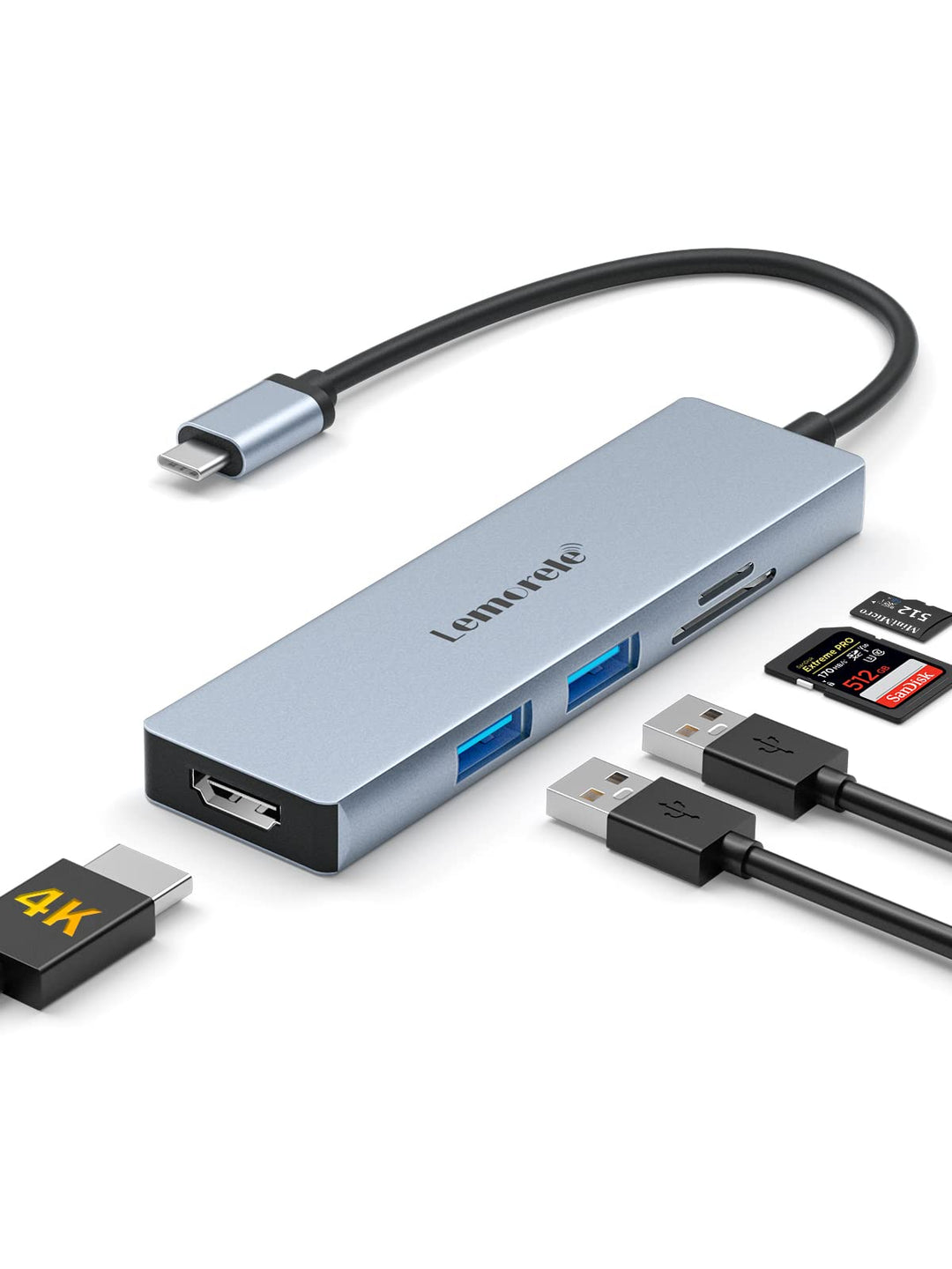 Lemorele USB-C Hub 5-in-1 mit 4K HDMI, Ethernet, 2 USB 3.0 und SD/TF Reader, 5