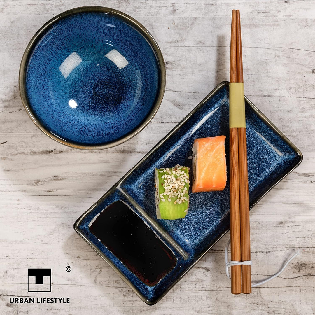 Urban Lifestyle Sushi Geschirr Set Misaki Marinblau 2 Personen, Sushi Set Japanischer Geschirr für M