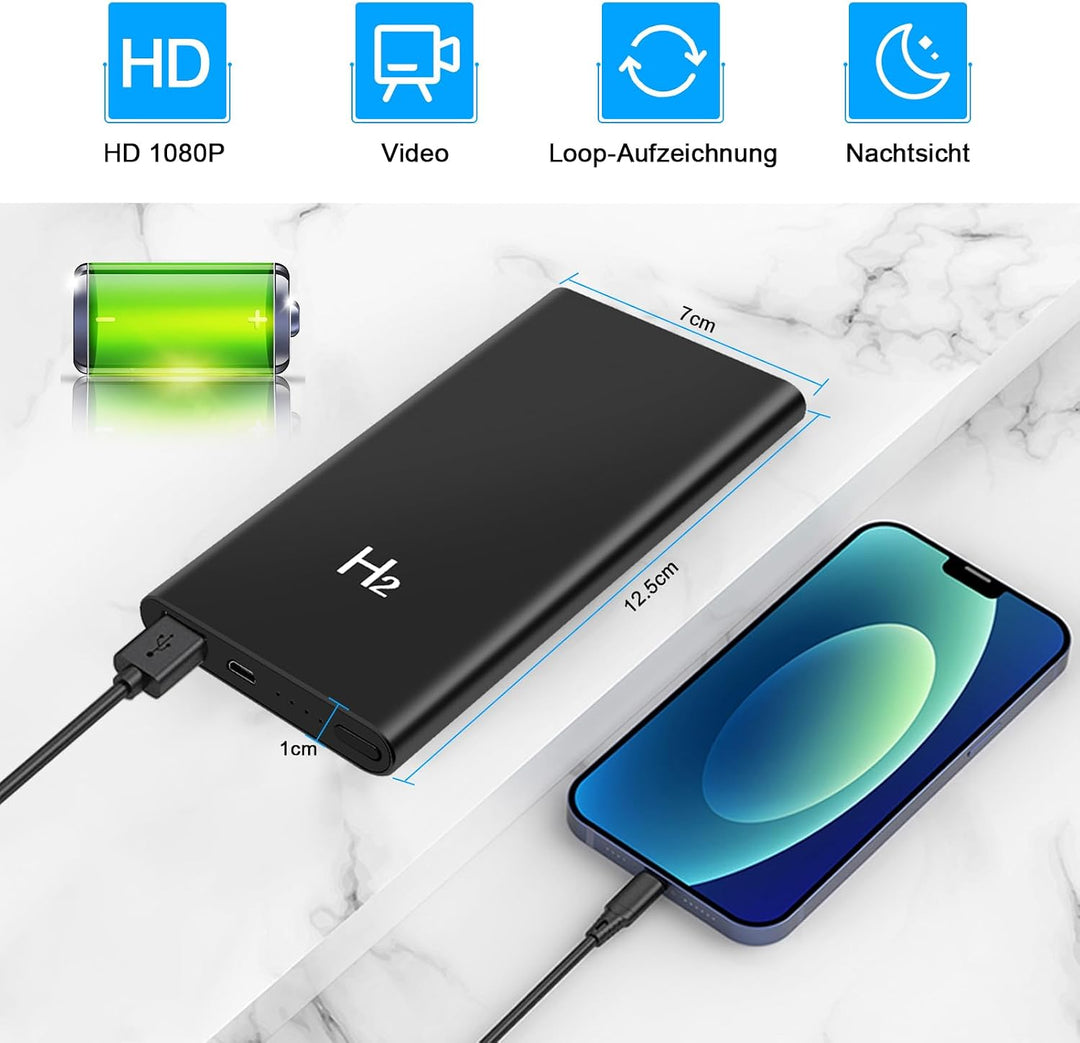 Mini-Videokamera, 2-in-1-Minikamera mit 5000-mAh-Powerbank | HD-1080p-Powerbank-Mini-Mikrokamera mit