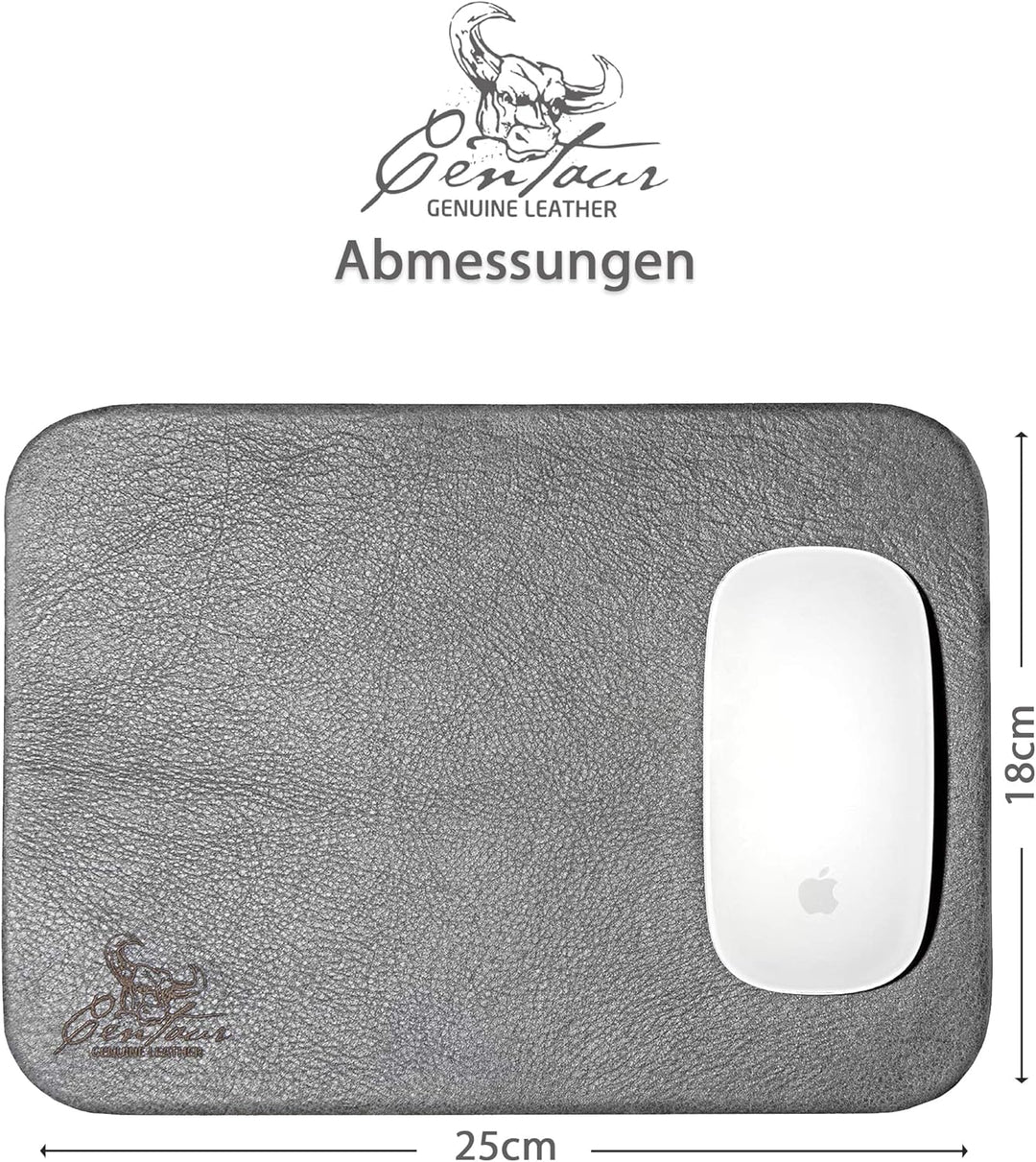 Centaur - Hochwertiges Leder Mousepad 25x18 cm basaltgrau - Vintage Mauspad aus echtem Leder - Unter