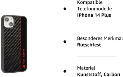Audi Sport Handyhülle - Kompatibel mit iPhone 14 Plus - Stossabsorbierende Hülle mit Carbon - mit pr
