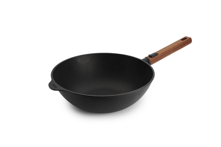 Woll Eco Logic QXR Wok - Induktiv -, Ø 30 cm, 10 cm hoch, mit abnehmbarem nachhaltigem Holzstiel - G