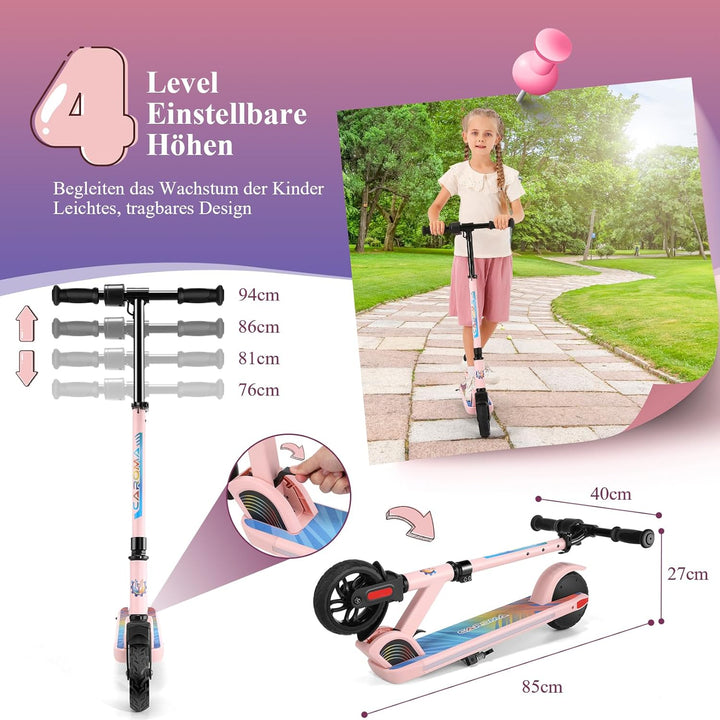 Caroma Elektroroller für Kinder von 8-12 Jahren, 180W Motor, 16 km/h, 60 min Fahrzeit, Einstellbare