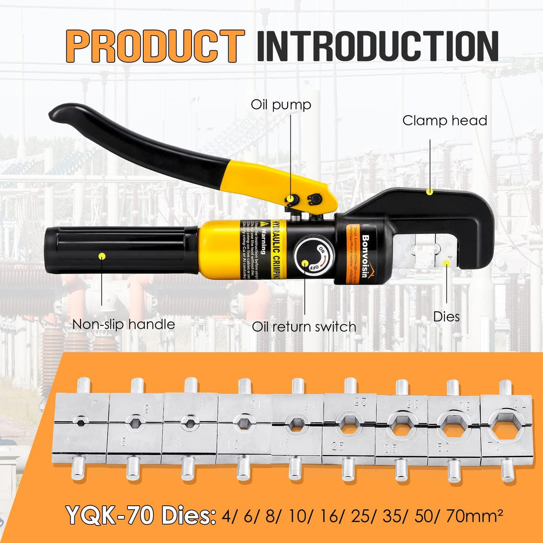 Bonvoisin Hydraulische Crimpzange, 8 Tonnen 9 Formen 4-70 m㎡ Stahl, für elektrische Kupfer- und Alum