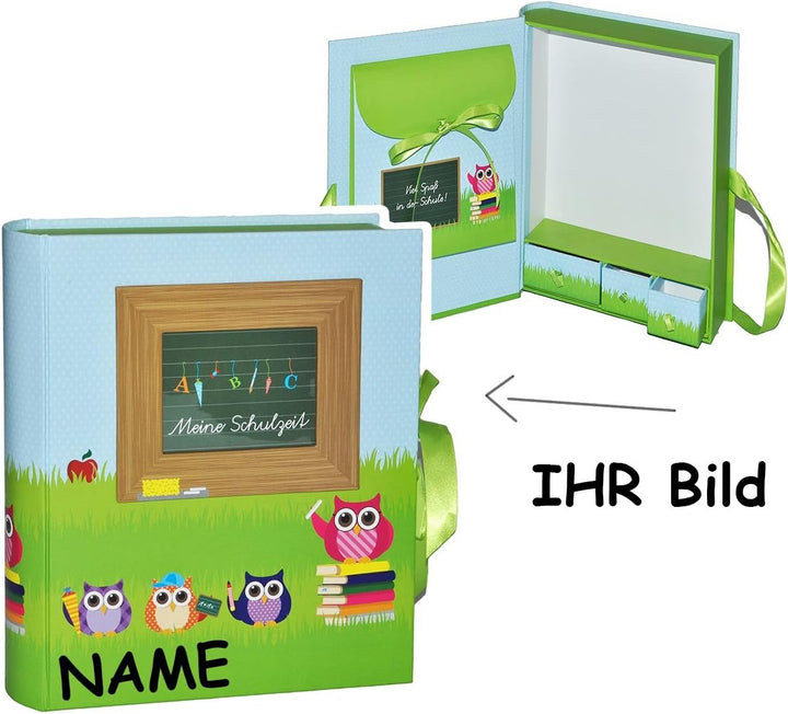 Ordner/Sammelbox Eulen - Meine Schulzeit - mit Fächern - Gross zum Aufbewahren von Erinnerungen - z.