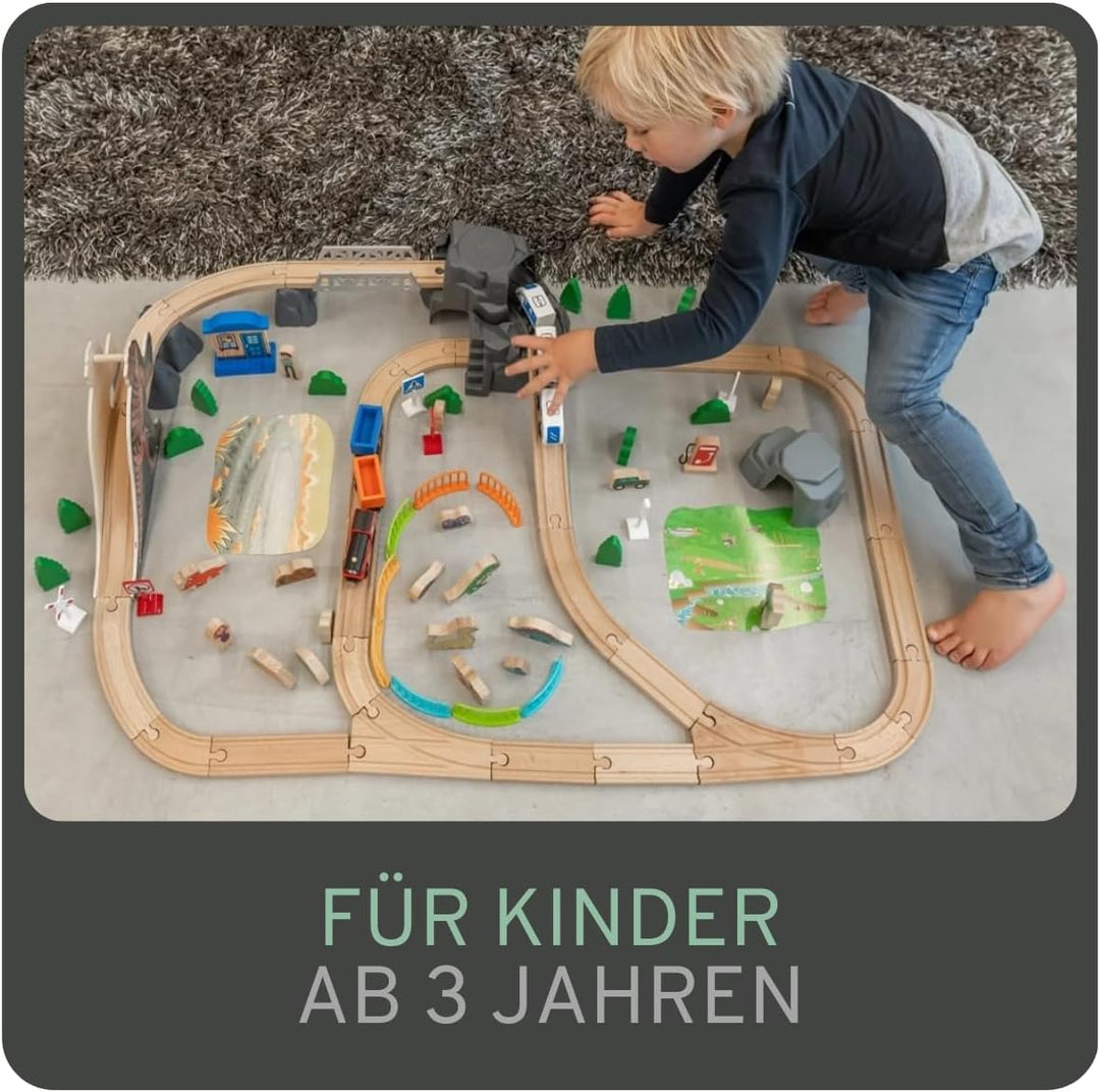Bandits & Angels Holzeisenbahn-Set Dinosaurier 90 Teile ab 3 Jahren für Jungen und Mädchen – Holzeis