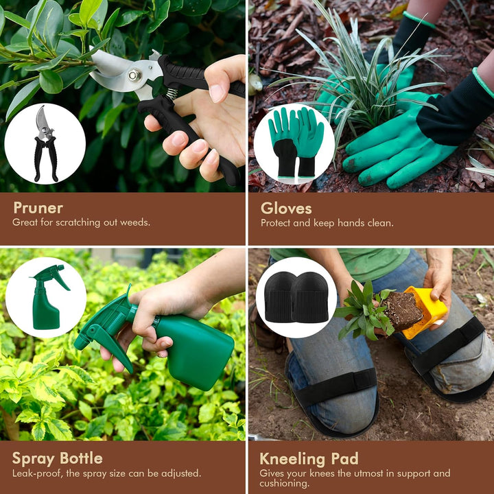 YAUNGEL Gartenwerkzeug Set, 10 Stück Schwerlast Edelstahl Gartenarbeit Kit mit Non-Slip Holzgriff- G