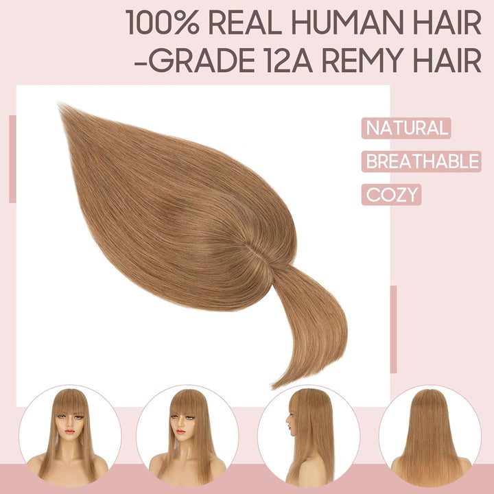 Hair Topper Echthaar mit langem Pony, Toupet Damen 10x12cm Basis, Haartopper Echthaar mit Remy Seide