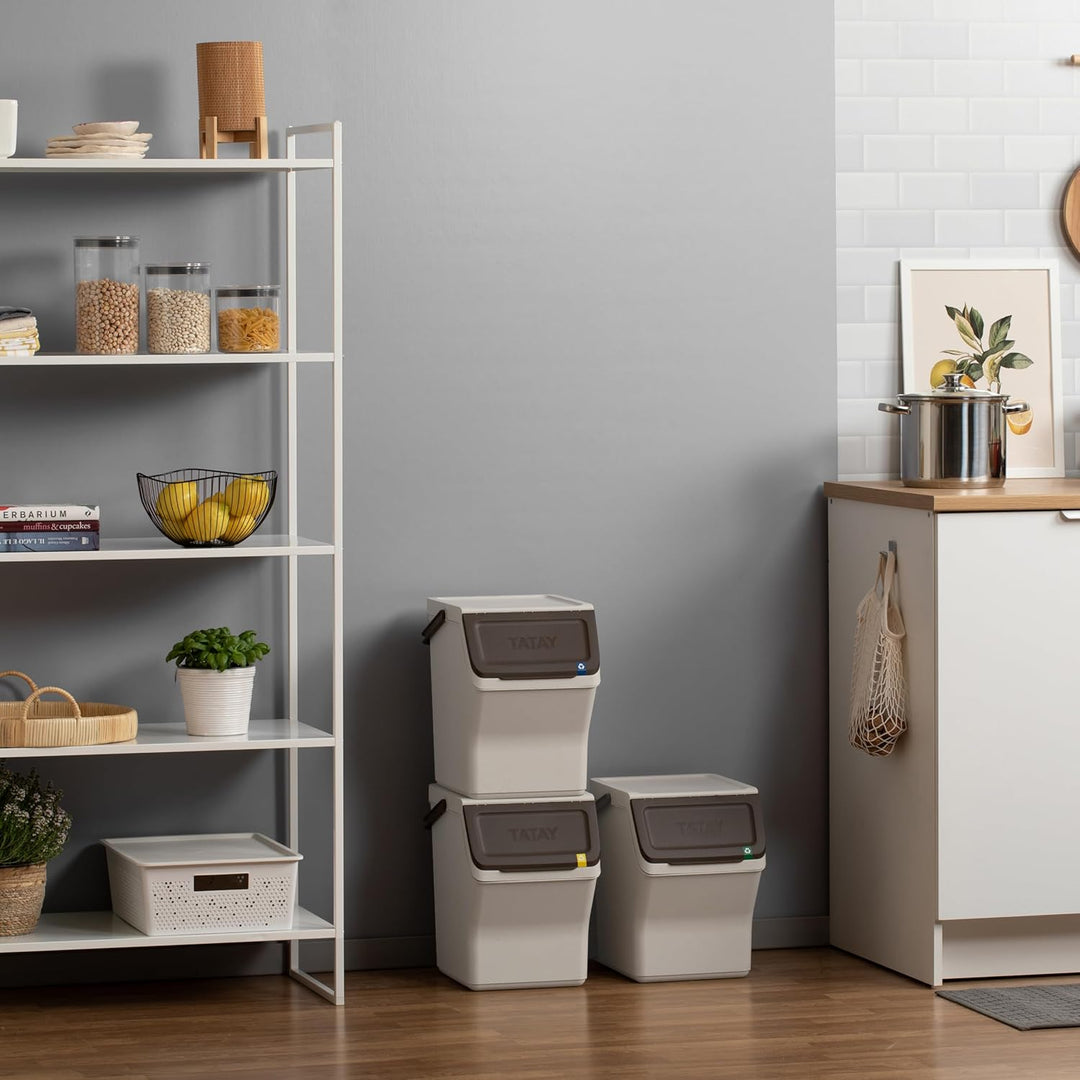 TATAY Mülltrennsystem Easy Waste 20L | 3er Set Recycling Behälter | Modular und Stapelbar | Deckel m