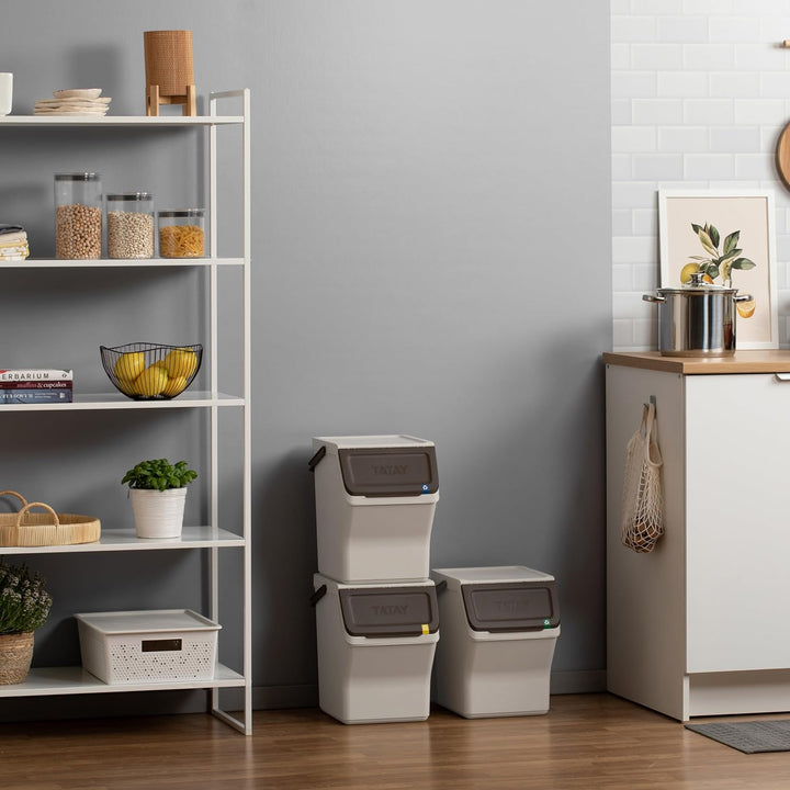 TATAY Mülltrennsystem Easy Waste 20L | 3er Set Recycling Behälter | Modular und Stapelbar | Deckel m